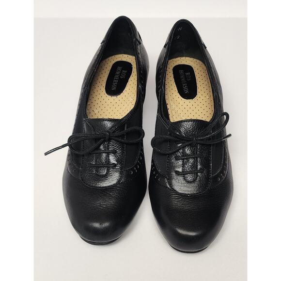 Ros Hommerson Marta H-37773 Vintage Black Leather Oxfords Heel Shoes Size 6W - Picture 3 of 11